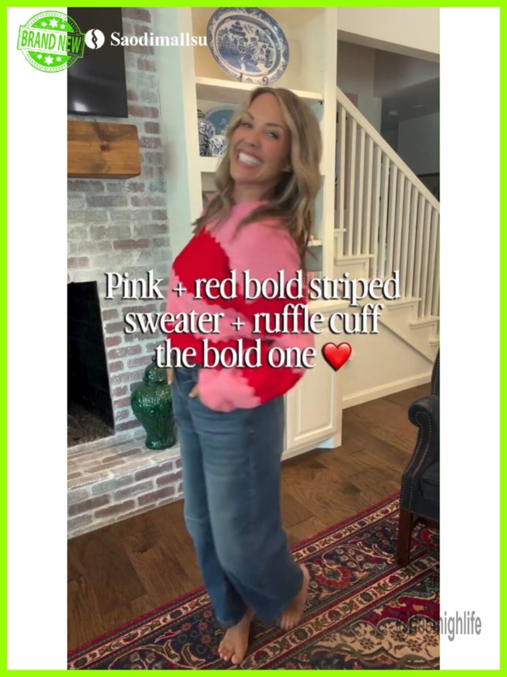 Womens Ribbed Knit Striped Sweater Ruffle Sleeve Pullover - Picture 6 of 6